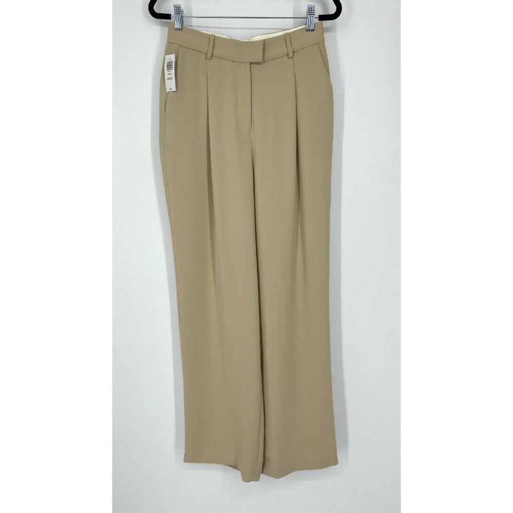 NEW Babaton Sadiki High Waist Trouser Pants Womens Size 4 Wide Leg Pleated Beige